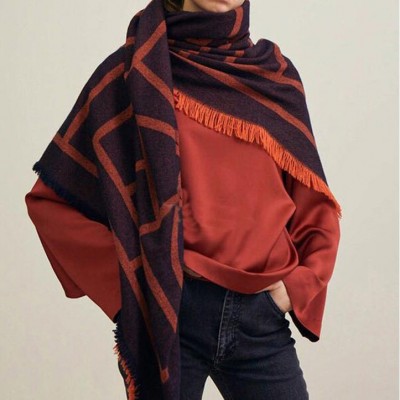 Orange geometric big scarf shawl thickened autumn and winter double-sided dual-use