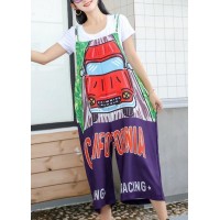 Style blue prints quilting pants sleeveless summer jumpsuit pants